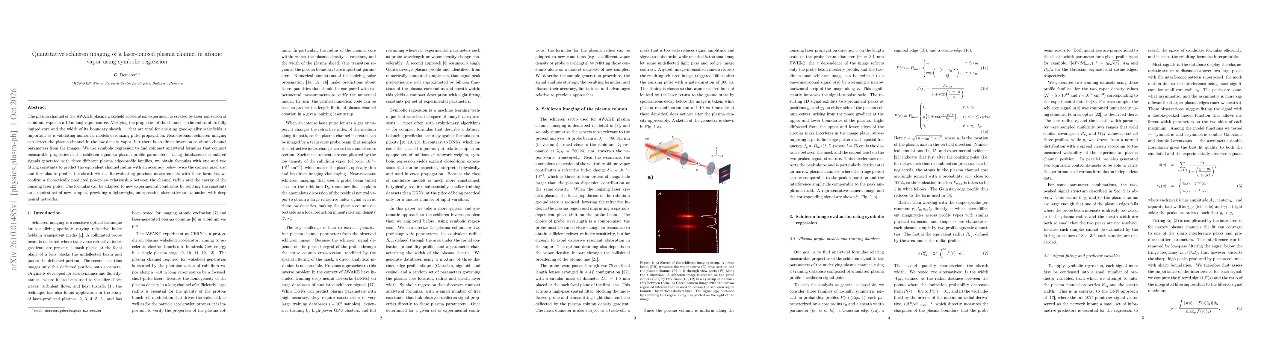 Thumbnail for Quantitative schlieren imaging of a laser-ionized plasma channel in atomic vapor using symbolic regression
