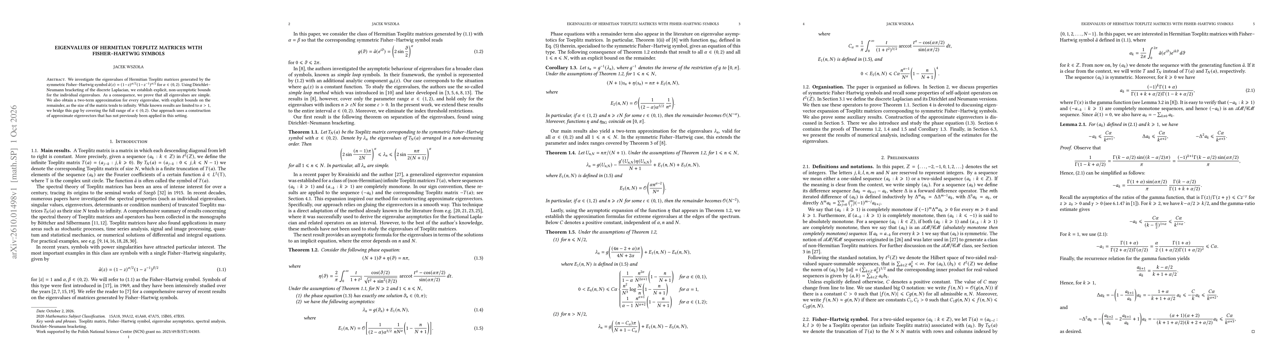 Thumbnail for Eigenvalues of Hermitian Toeplitz matrices with Fisher--Hartwig symbols