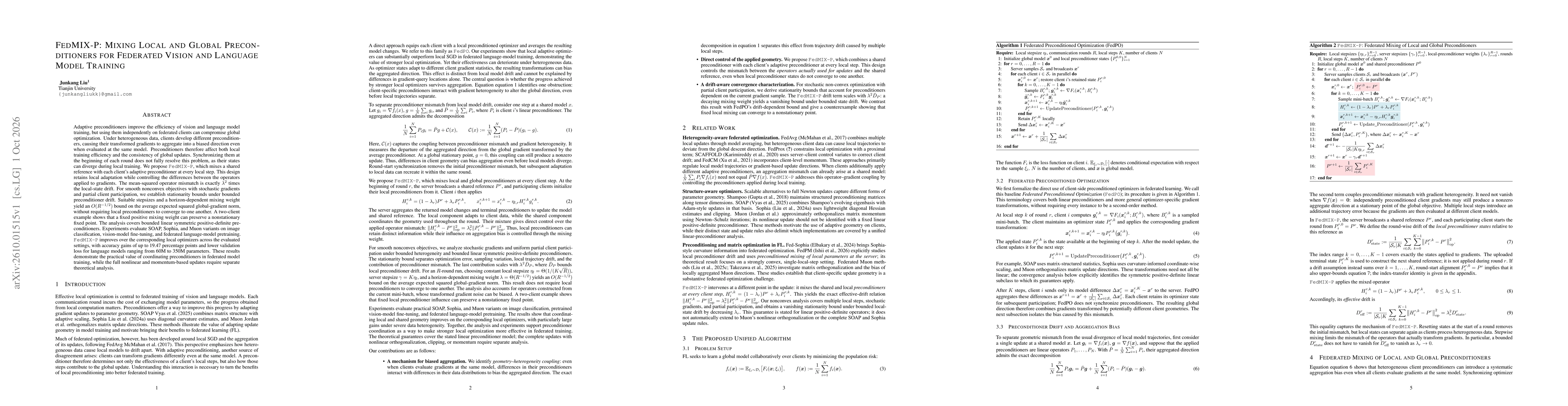 Thumbnail for FedMIX-P: Mixing Local and Global Preconditioners for Federated Vision and Language Model Training