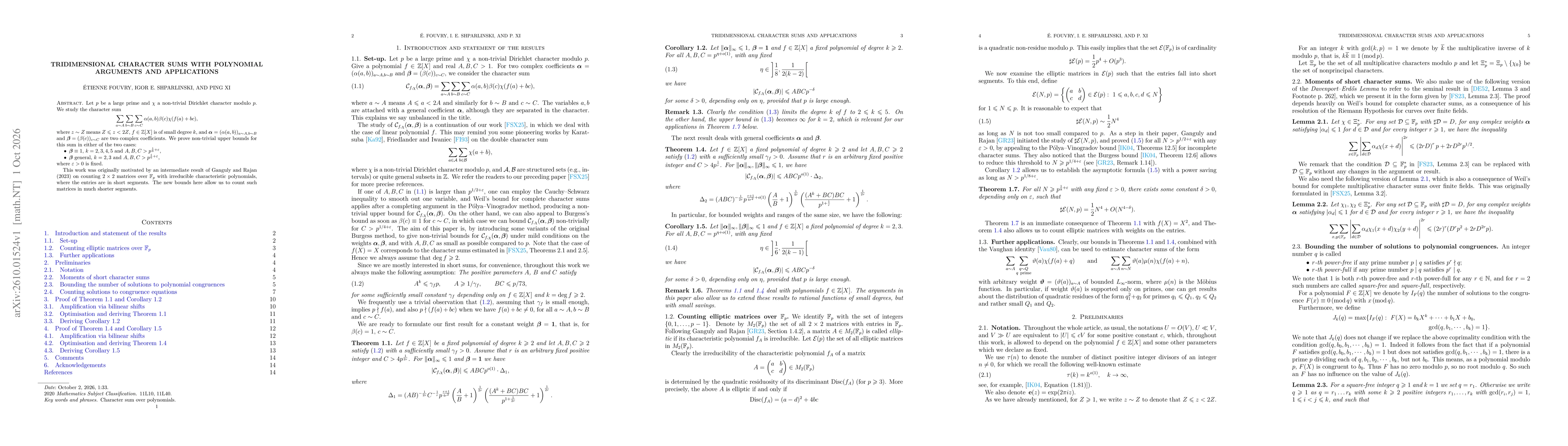 Thumbnail for Tridimensional character sums with polynomial arguments and applications