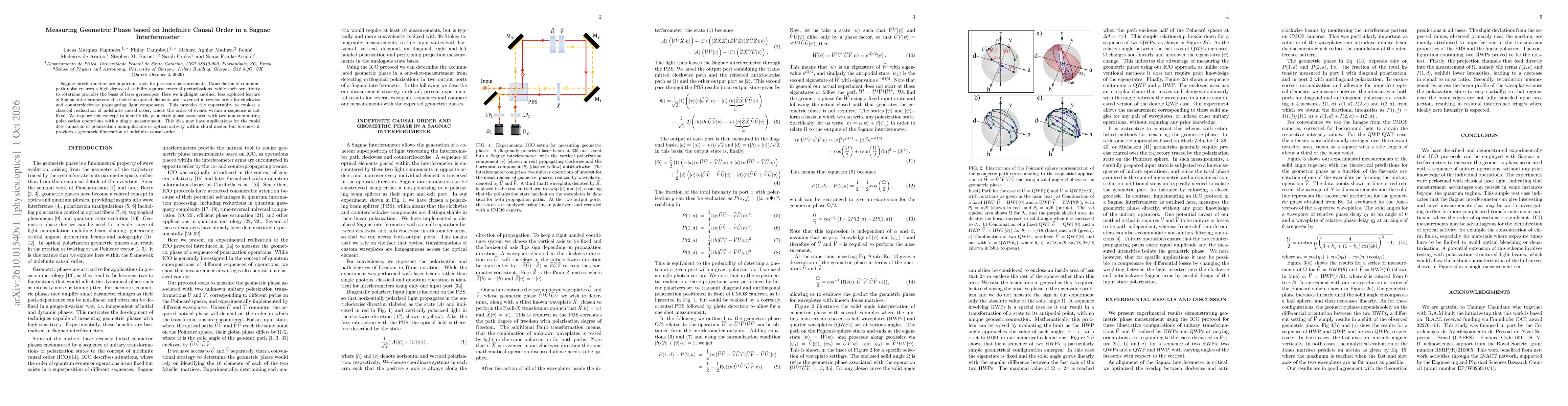 Thumbnail for Measuring Geometric Phase based on Indefinite Causal Order in a Sagnac Interferometer