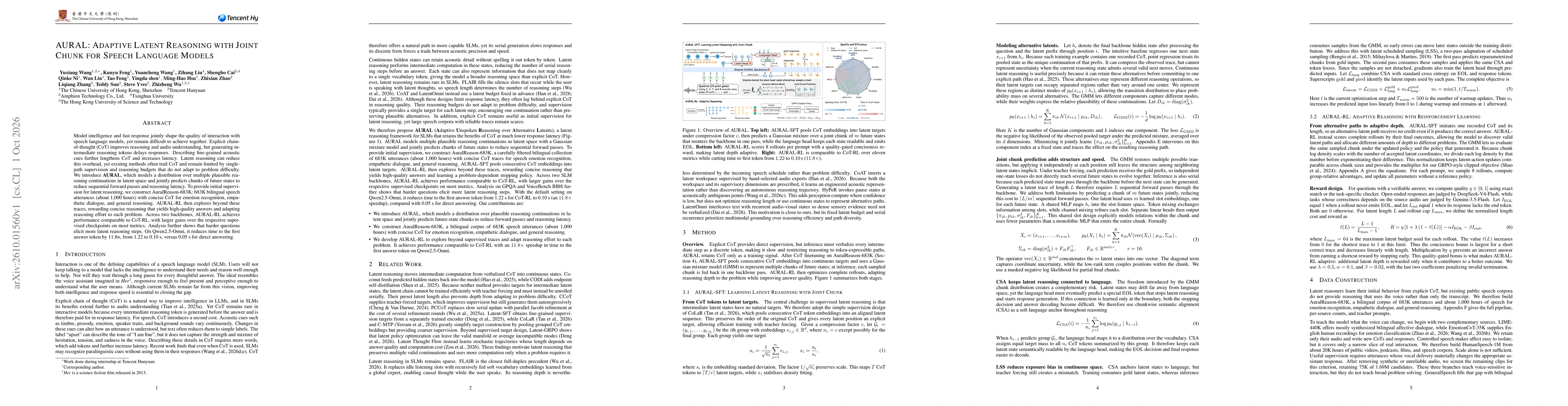 Thumbnail for AURAL: Adaptive Latent Reasoning with Joint Chunk for Speech Language Models