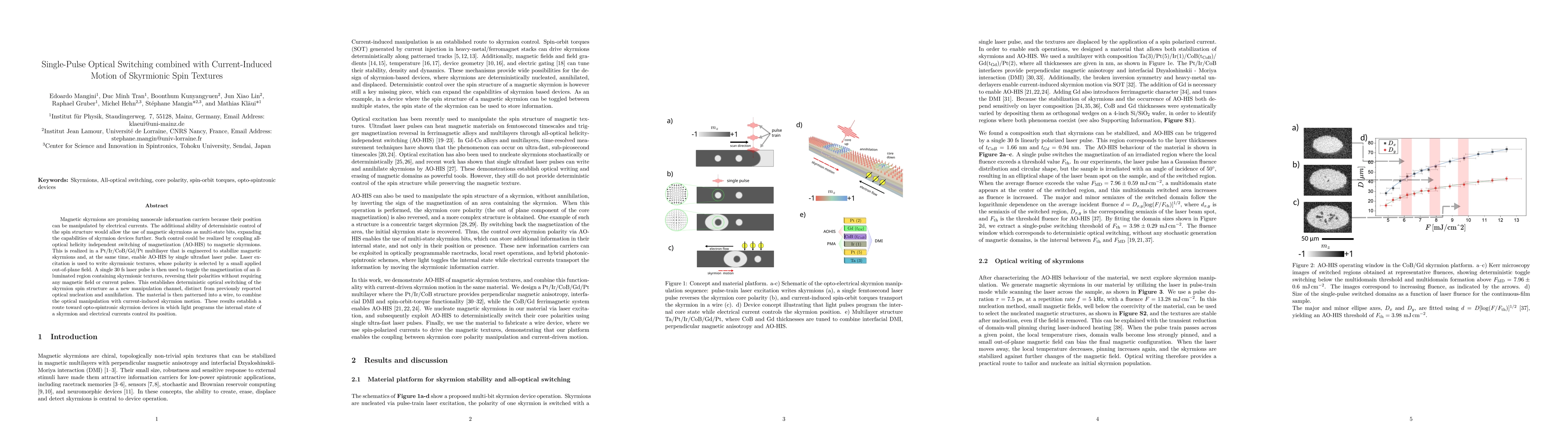 Thumbnail for Single-Pulse Optical Switching combined with Current-Induced Motion of Skyrmionic Spin Textures