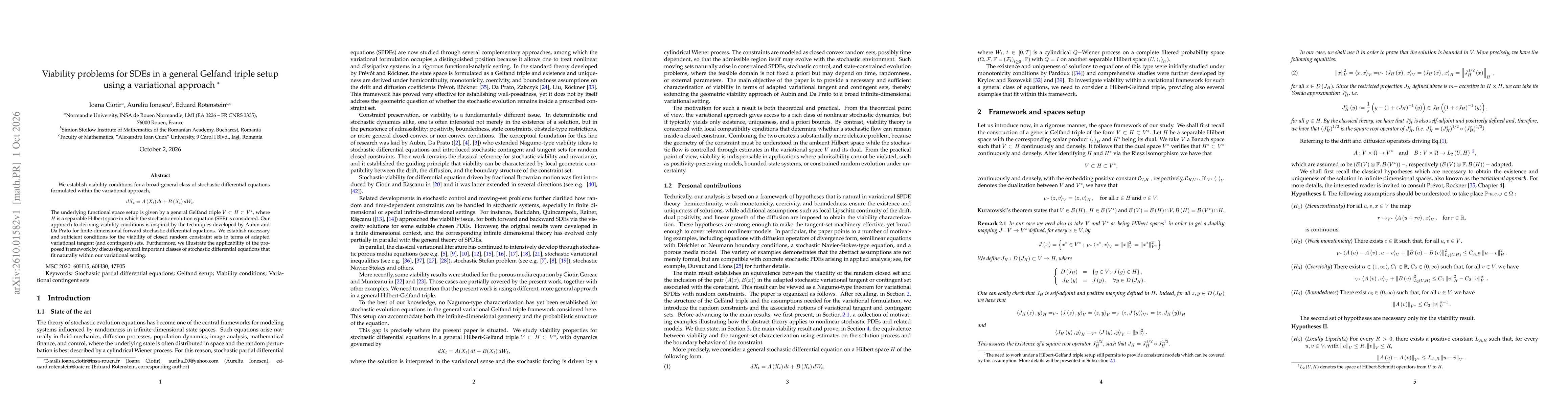 Thumbnail for Viability problems for SDEs in a general Gelfand triple setup using a variational approach