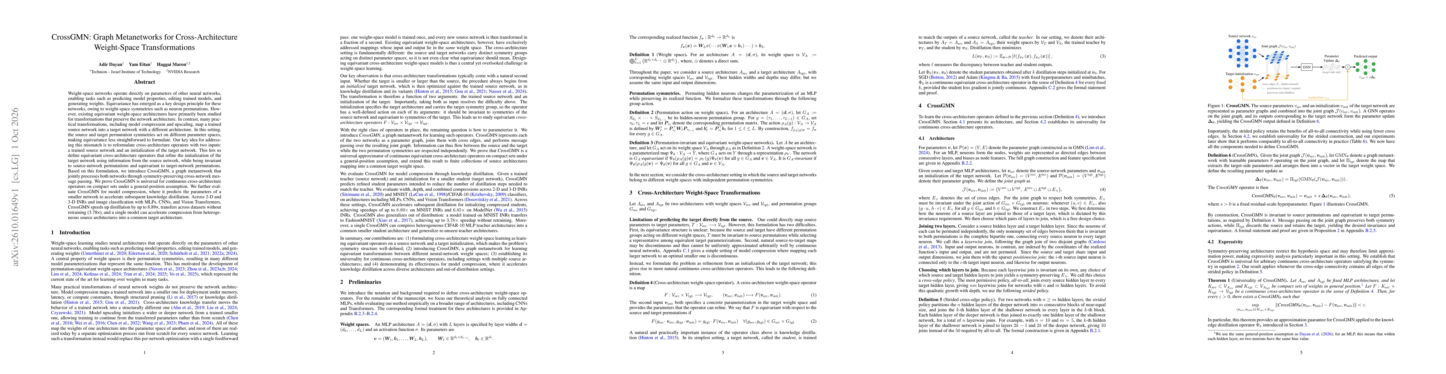Thumbnail for CrossGMN: Graph Metanetworks for Cross-Architecture Weight-Space Transformations