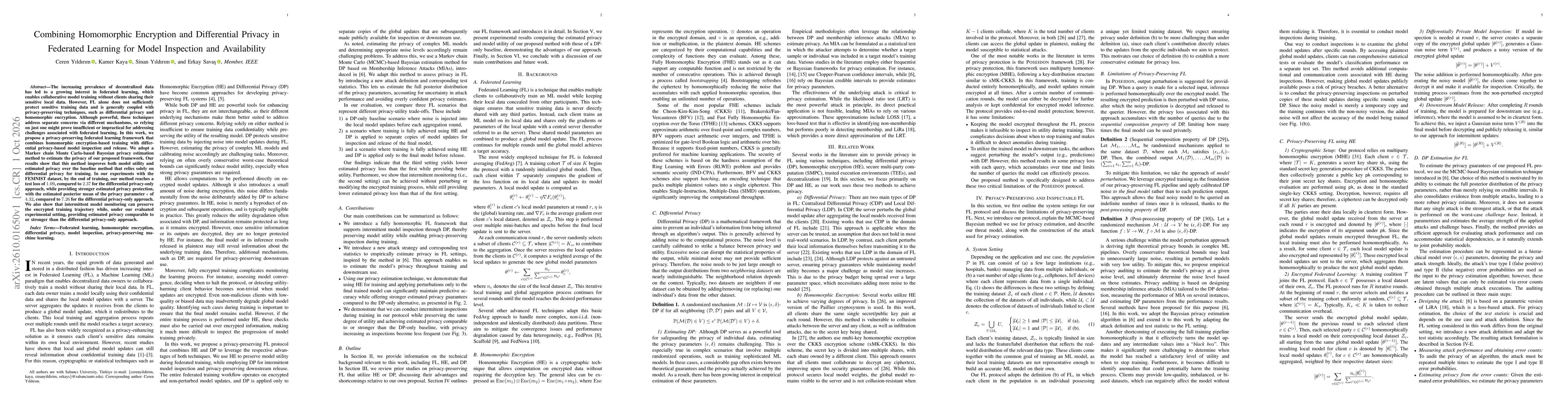 Thumbnail for Combining Homomorphic Encryption and Differential Privacy in Federated Learning for Model Inspection and Availability