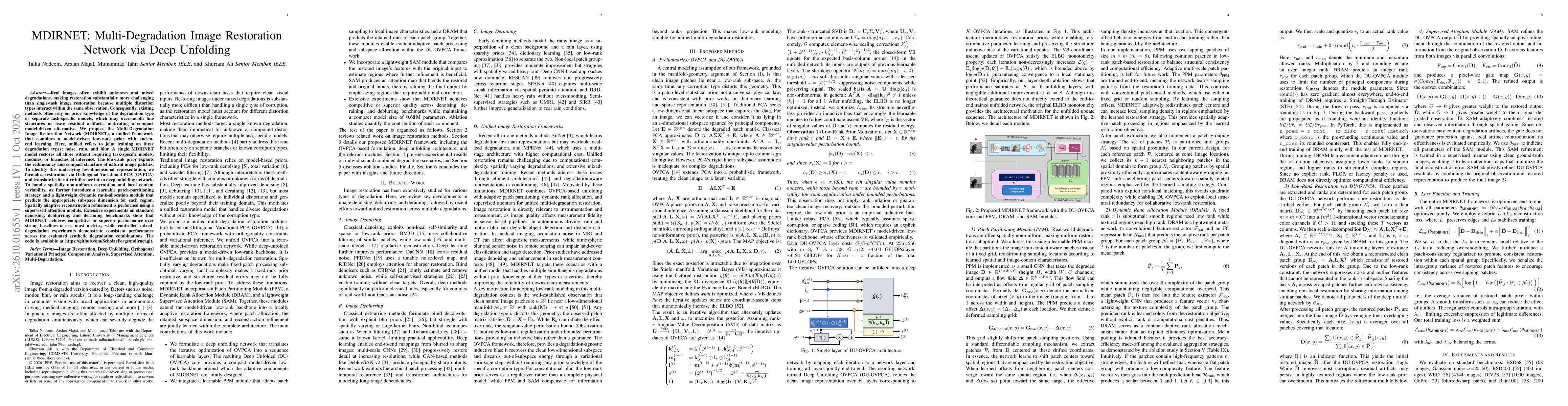 Thumbnail for MDIRNET: Multi-Degradation Image Restoration Network via Deep Unfolding