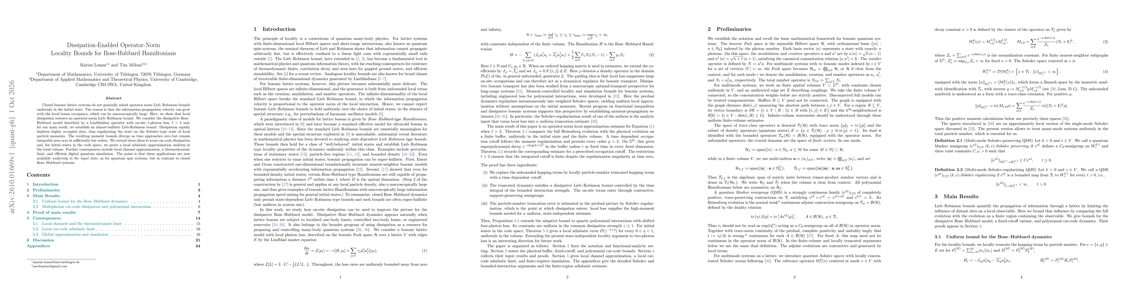 Thumbnail for Dissipation-Enabled Operator-Norm Locality Bounds for Bose-Hubbard Hamiltonians