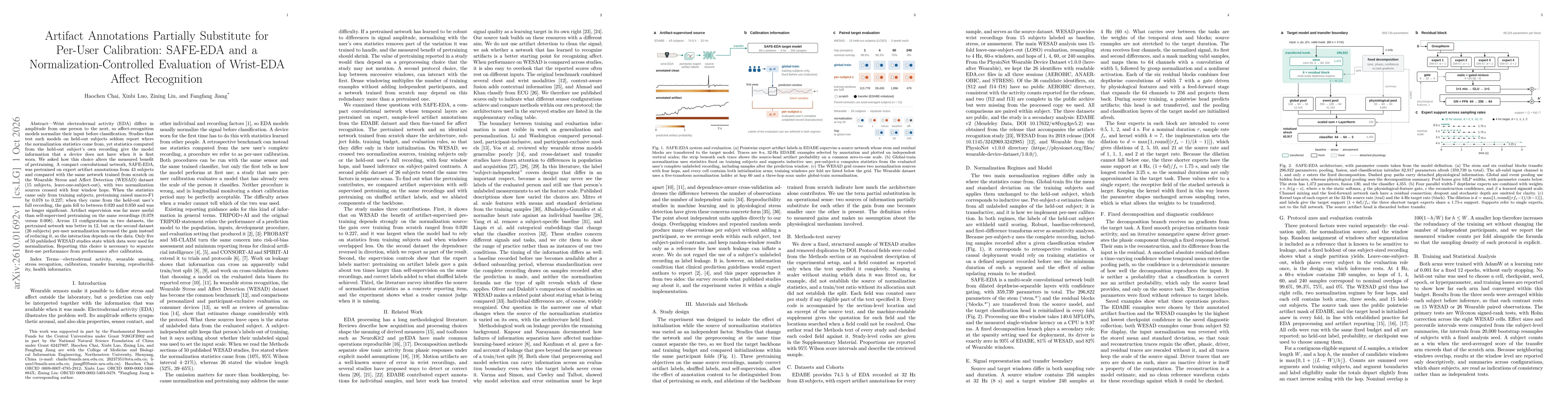 Thumbnail for Artifact Annotations Partially Substitute for Per-User Calibration: SAFE-EDA and a Normalization-Controlled Evaluation of Wrist-EDA Affect Recognition