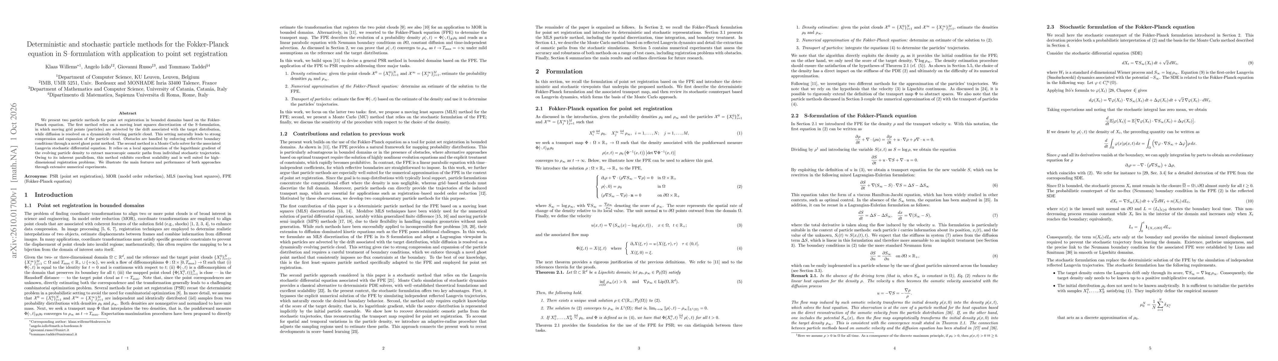 Thumbnail for Deterministic and stochastic particle methods for the Fokker-Planck equation in S--formulation with application to point set registration