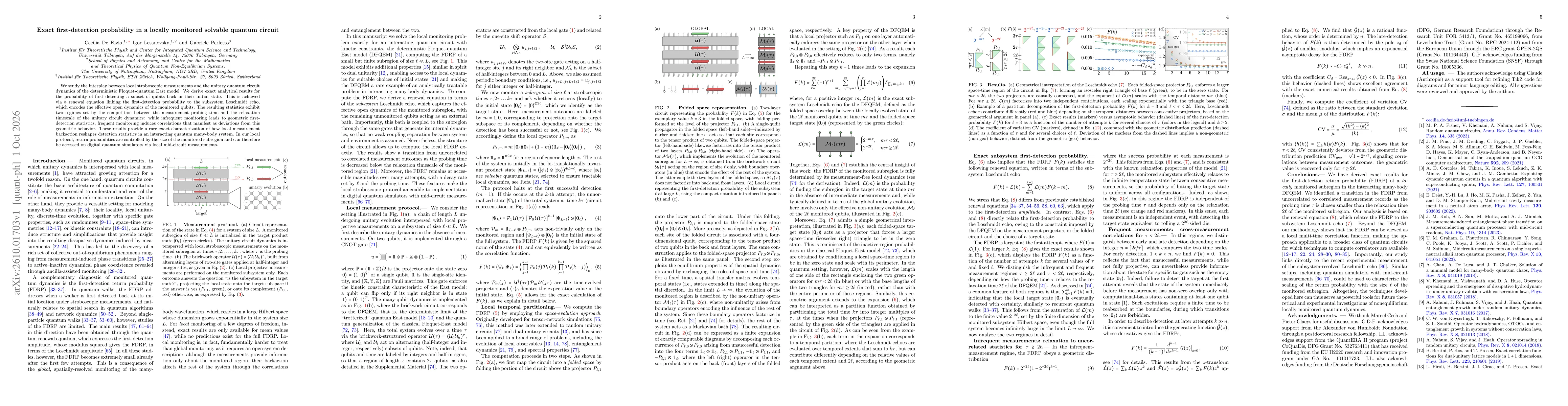 Thumbnail for Exact first-detection probability in a locally monitored solvable quantum circuit