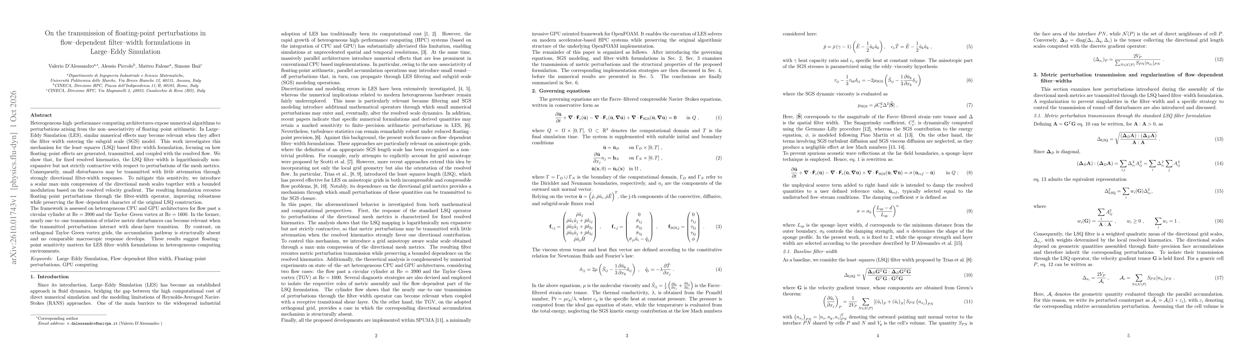 Thumbnail for On the transmission of floating-point perturbations in flow-dependent filter-width formulations in Large-Eddy Simulation
