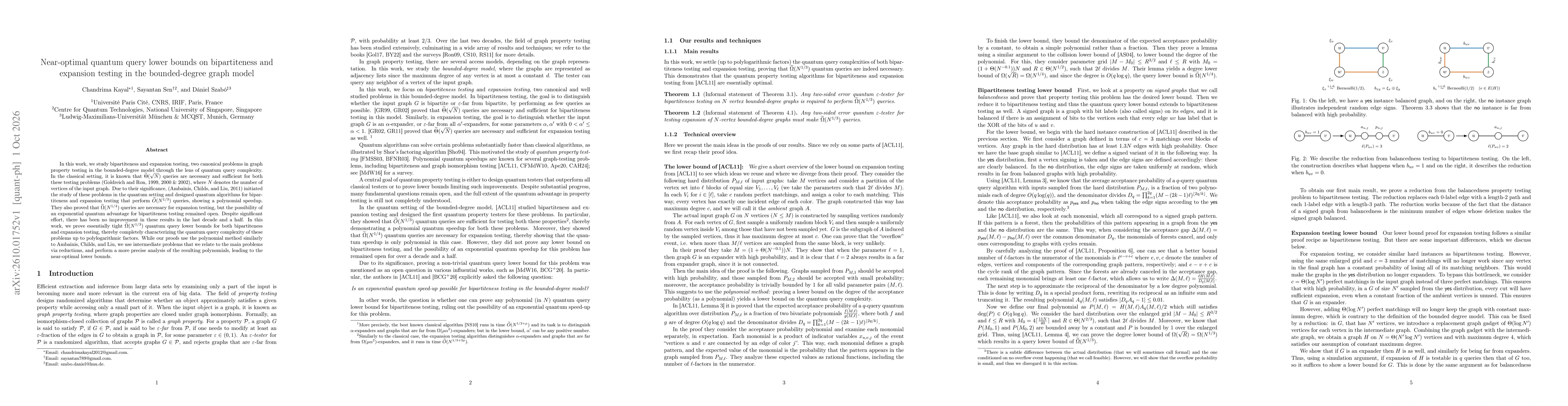 Thumbnail for Near-optimal quantum query lower bounds on bipartiteness and expansion testing in the bounded-degree graph model