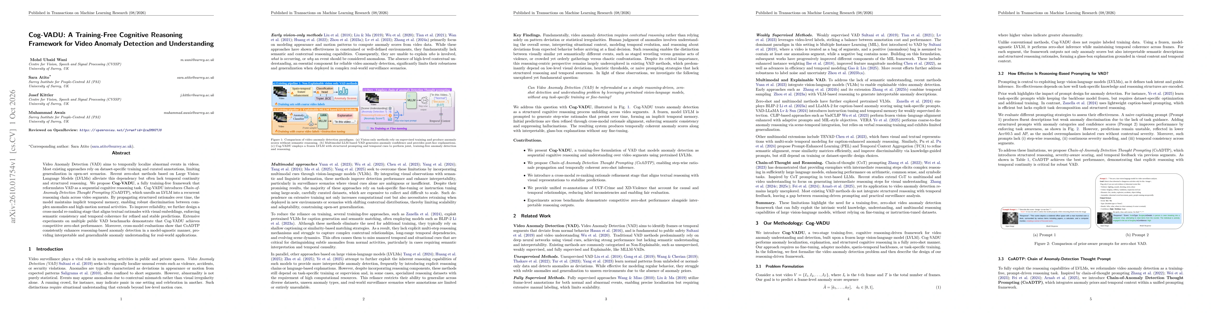 Thumbnail for Cog-VADU: A Training-Free Cognitive Reasoning Framework for Video Anomaly Detection and Understanding