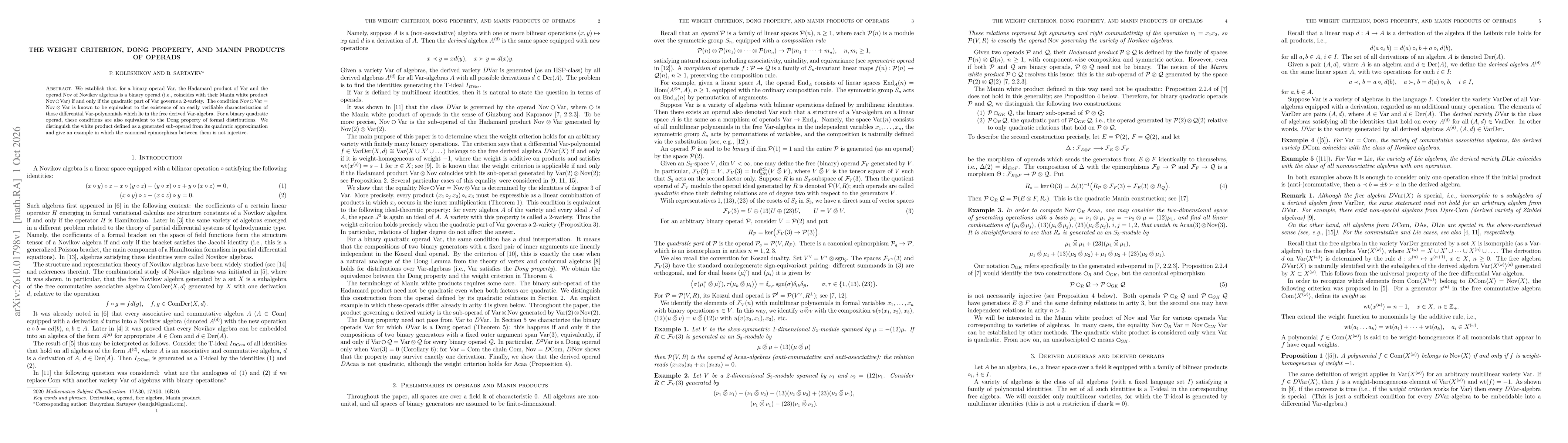 Thumbnail for The Weight Criterion, Dong Property, and Manin Products of Operads