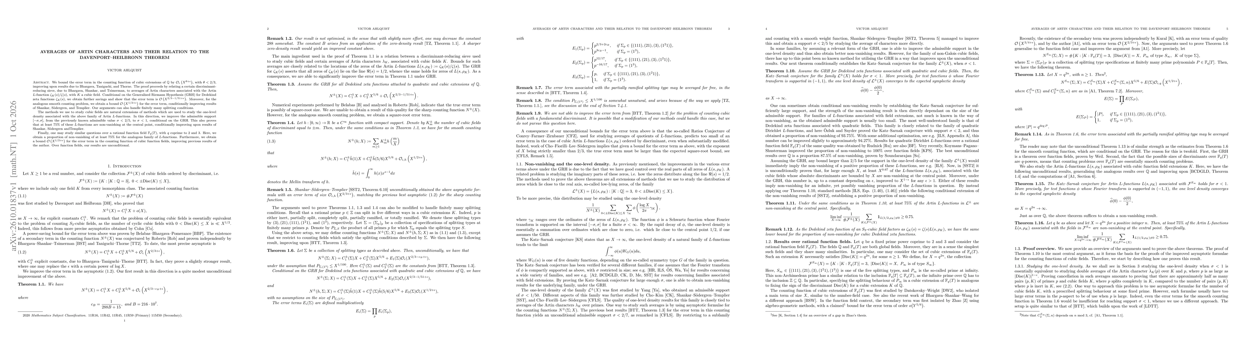 Thumbnail for Averages of Artin characters and their relation to the Davenport--Heilbronn theorem
