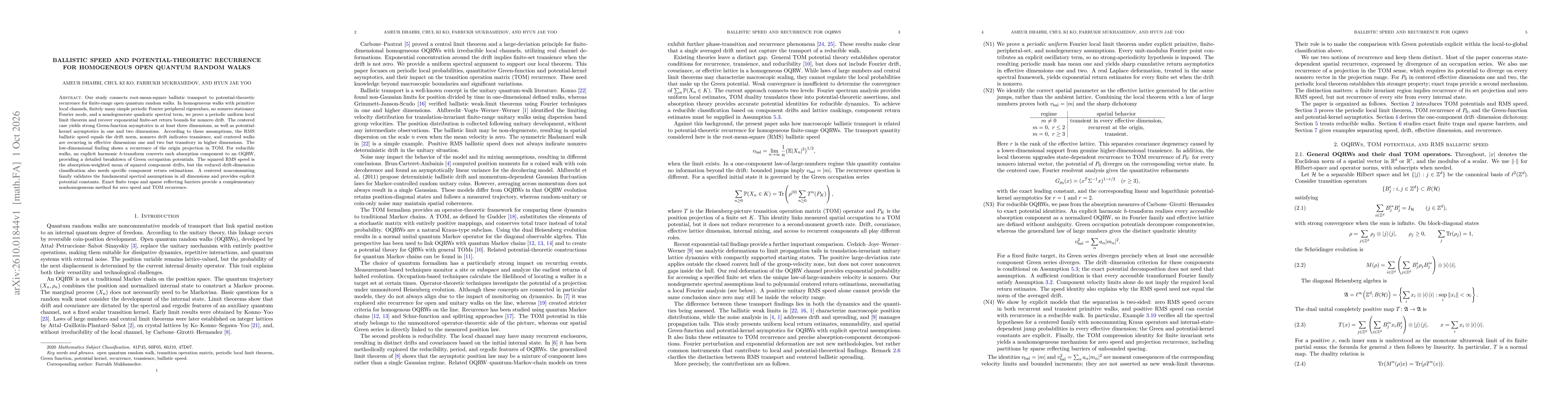 Thumbnail for Ballistic Speed and Potential-Theoretic Recurrence for Homogeneous Open Quantum Random Walks
