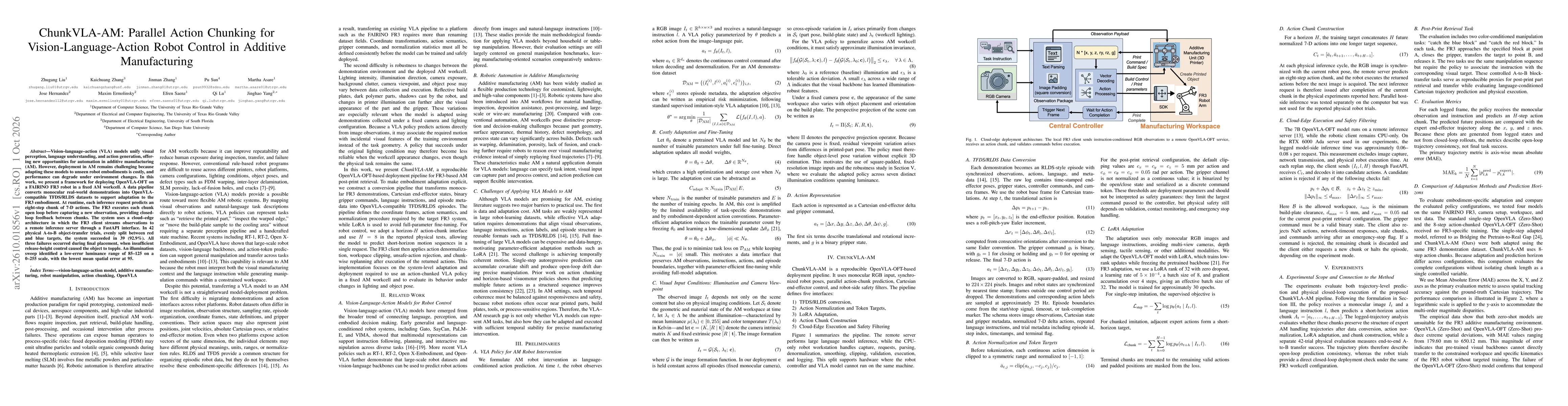 Thumbnail for ChunkVLA-AM: Parallel Action Chunking for Vision-Language-Action Robot Control in Additive Manufacturing