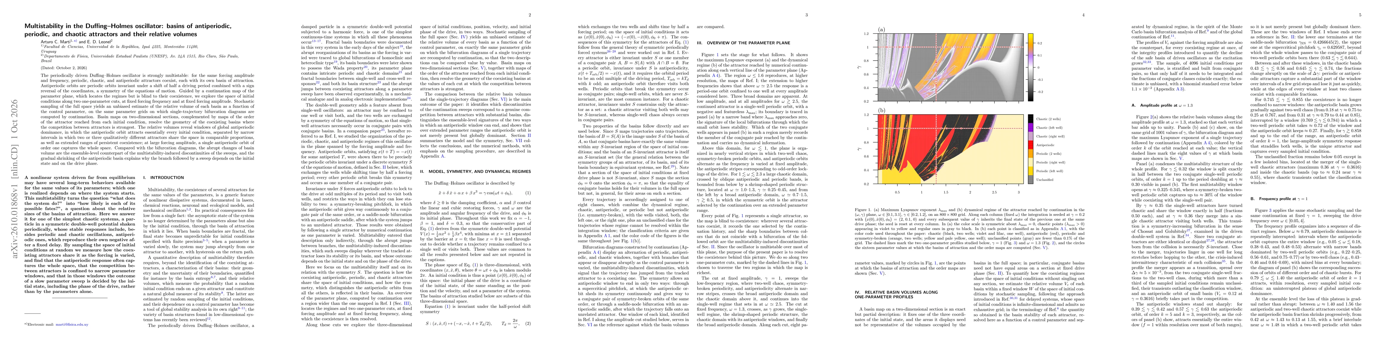 Thumbnail for Multistability in the Duffing--Holmes oscillator: basins of antiperiodic, periodic, and chaotic attractors and their relative volumes