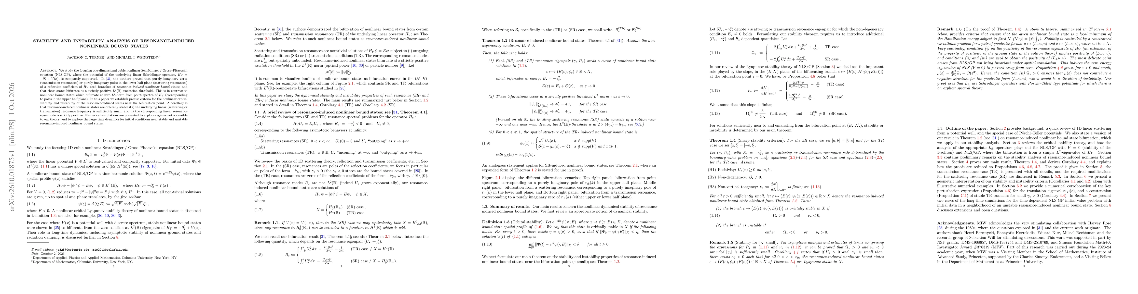 Thumbnail for Stability and instability analysis of resonance-induced nonlinear bound states