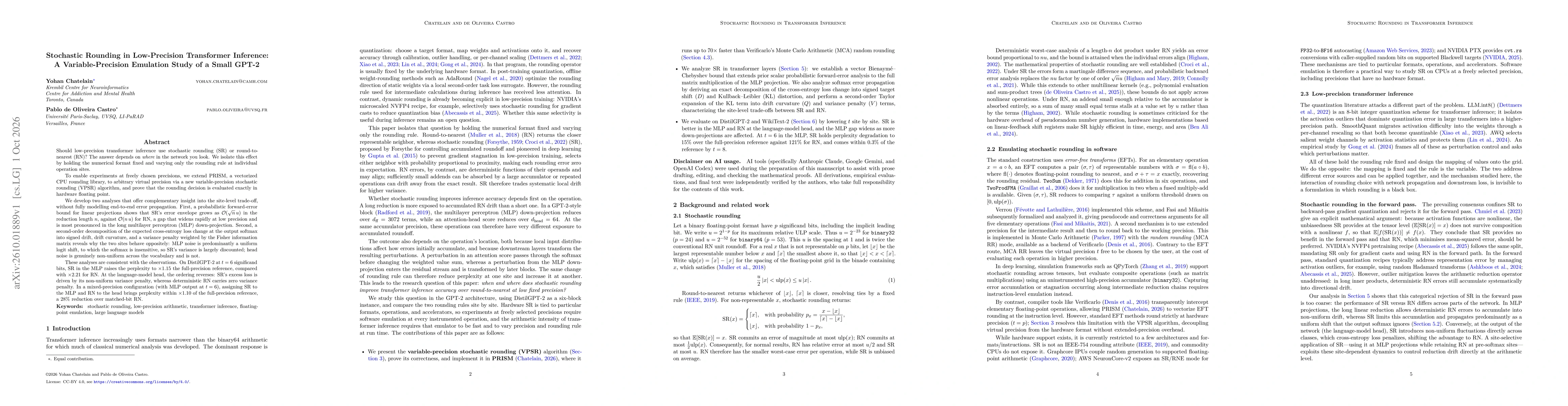 Thumbnail for Stochastic Rounding in Low-Precision Transformer Inference: A Variable-Precision Emulation Study of a Small GPT-2