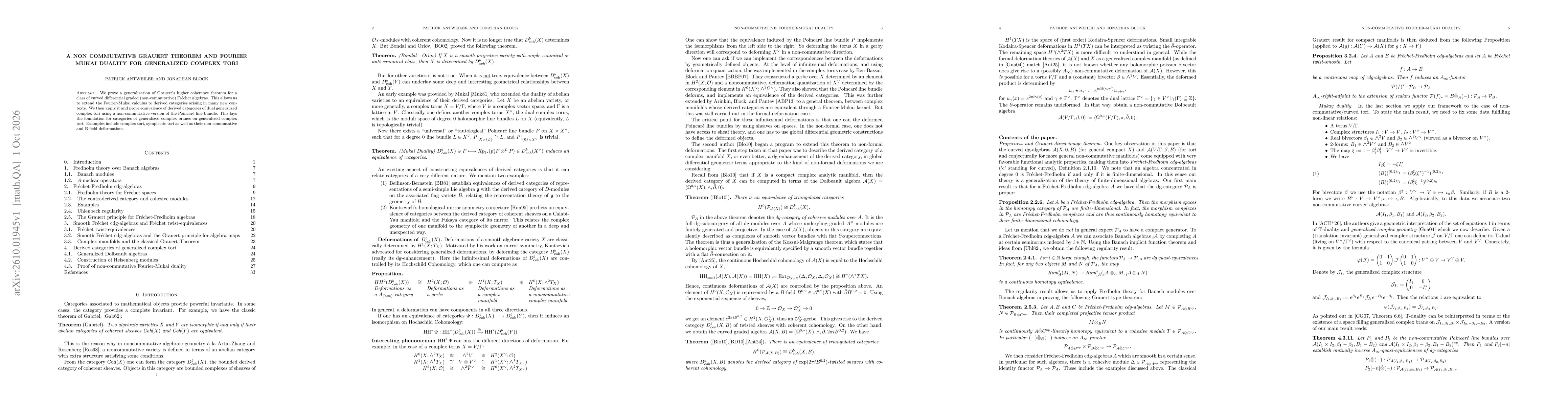 Thumbnail for A Non Commutative Grauert Theorem and Fourier Mukai Duality for Generalized Complex Tori