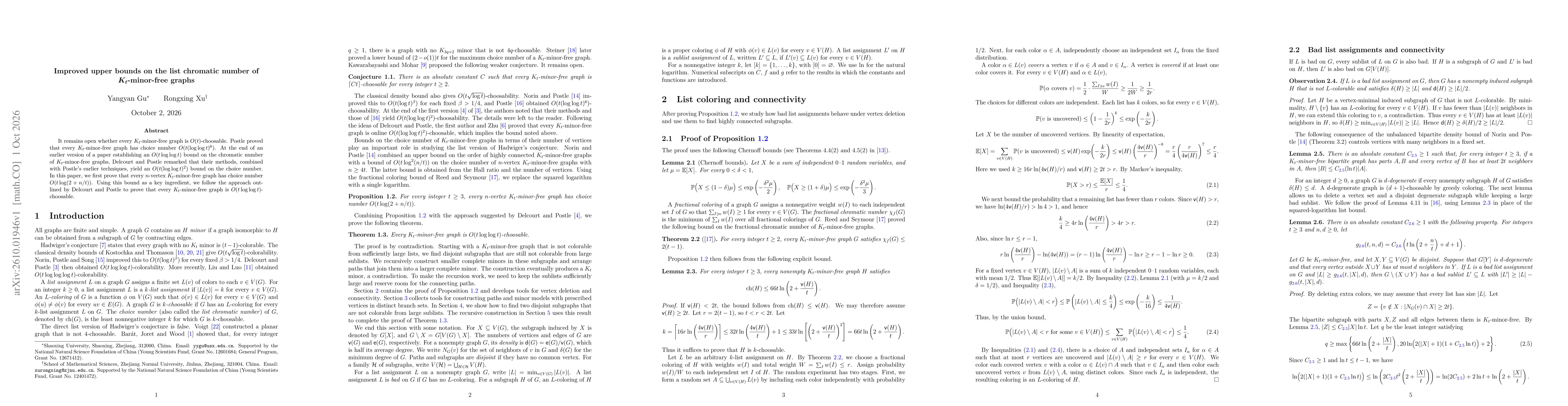 Thumbnail for Improved upper bounds on the list chromatic number of $K_t$-minor-free graphs
