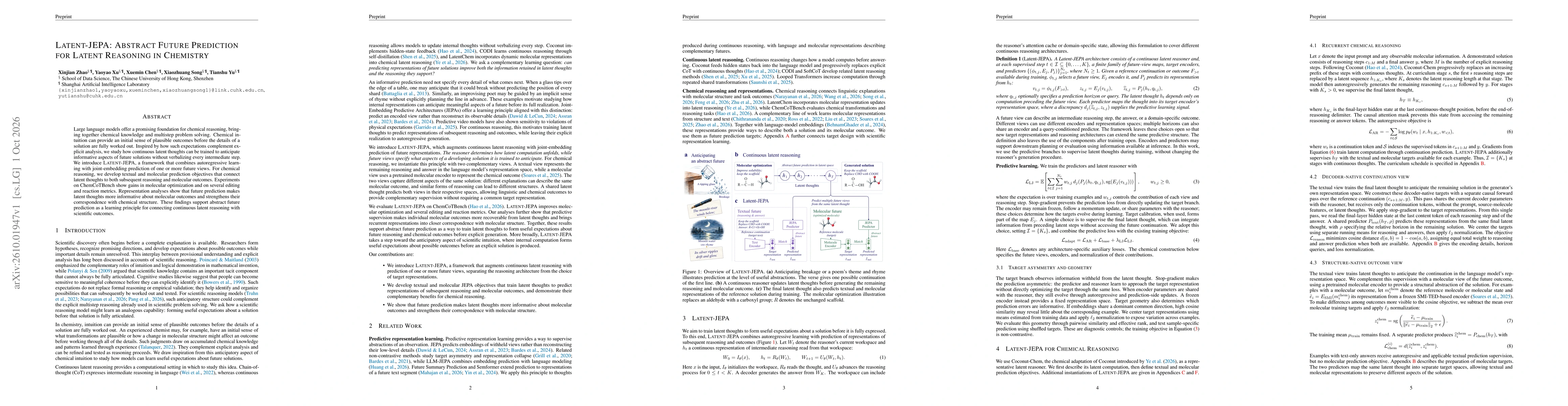 Thumbnail for Latent JEPA: Abstract Future Prediction for Latent Reasoning in Chemistry