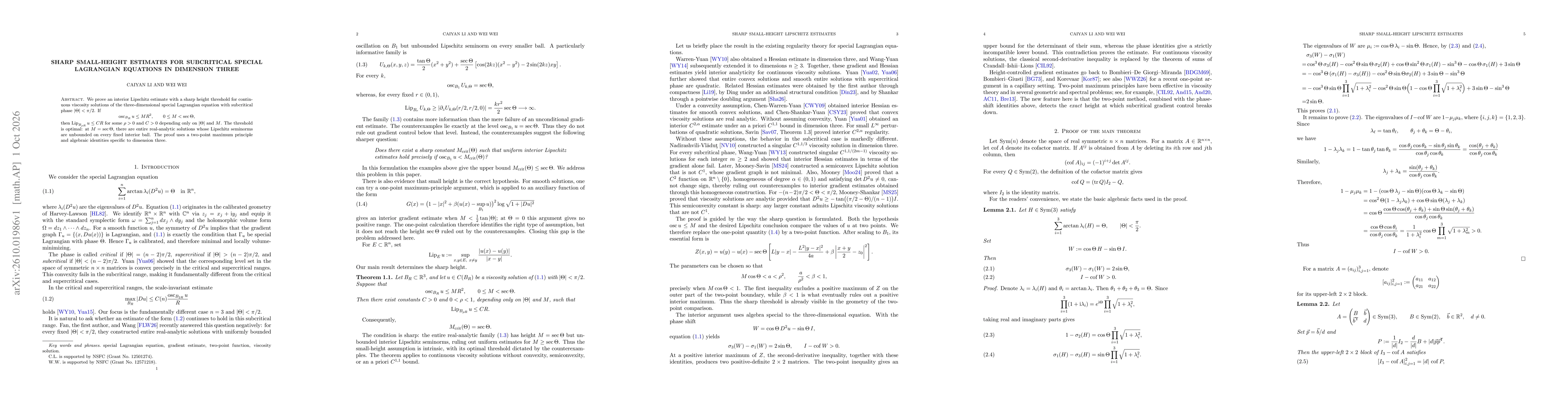 Thumbnail for Sharp Small-Height Estimates for Subcritical Special Lagrangian Equations in Dimension Three