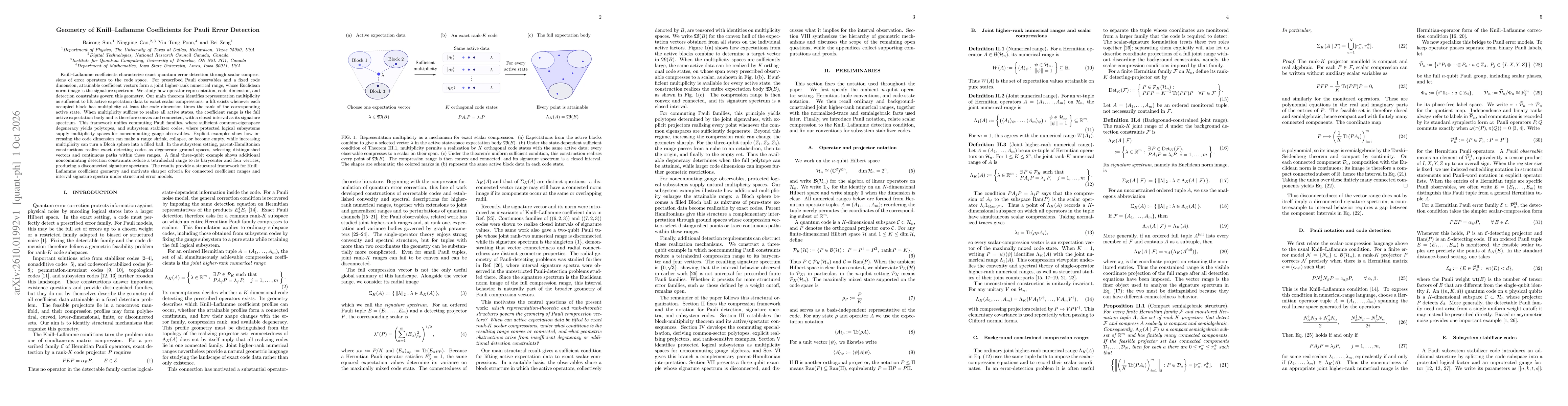 Thumbnail for Geometry of Knill-Laflamme Coefficients for Pauli Error Detection