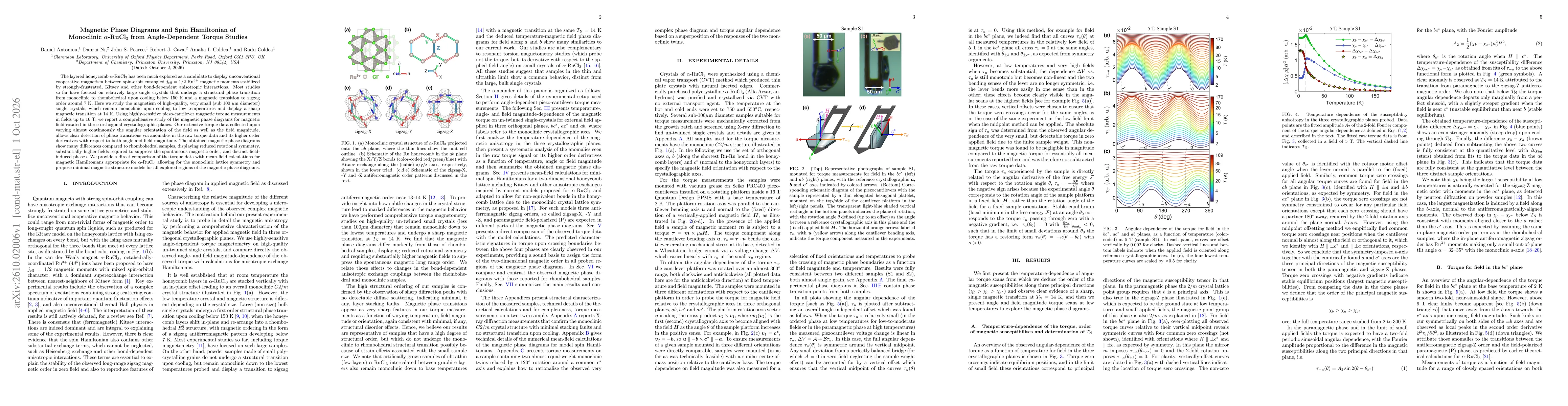 Thumbnail for Magnetic Phase Diagrams and Spin Hamiltonian of Monoclinic $α$-RuCl$_3$ from Angle-Dependent Torque Studies