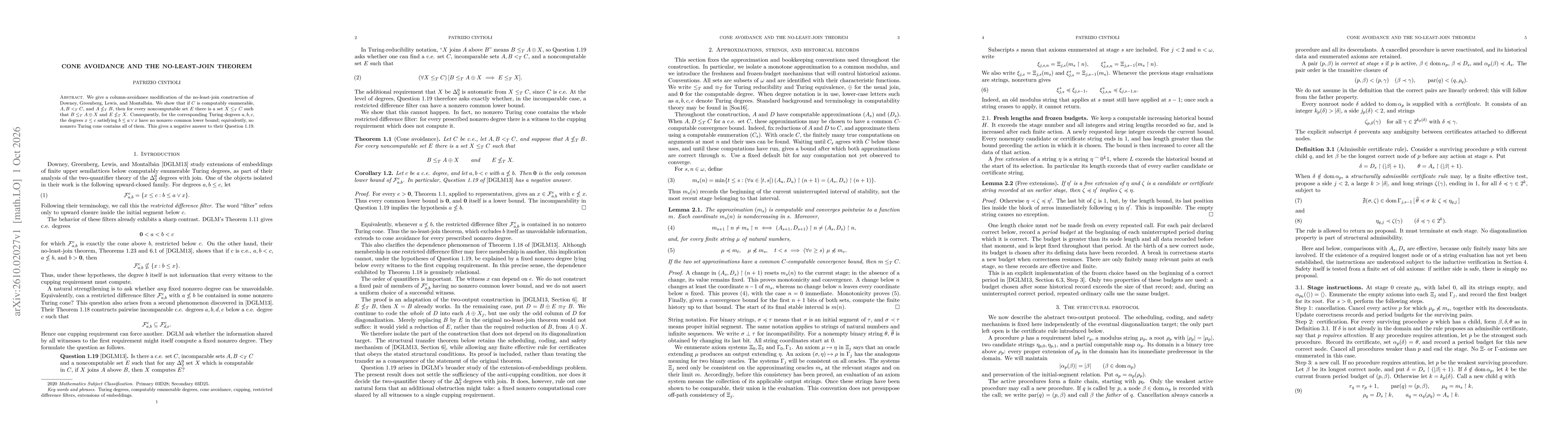 Thumbnail for Cone Avoidance and the No-Least-Join Theorem