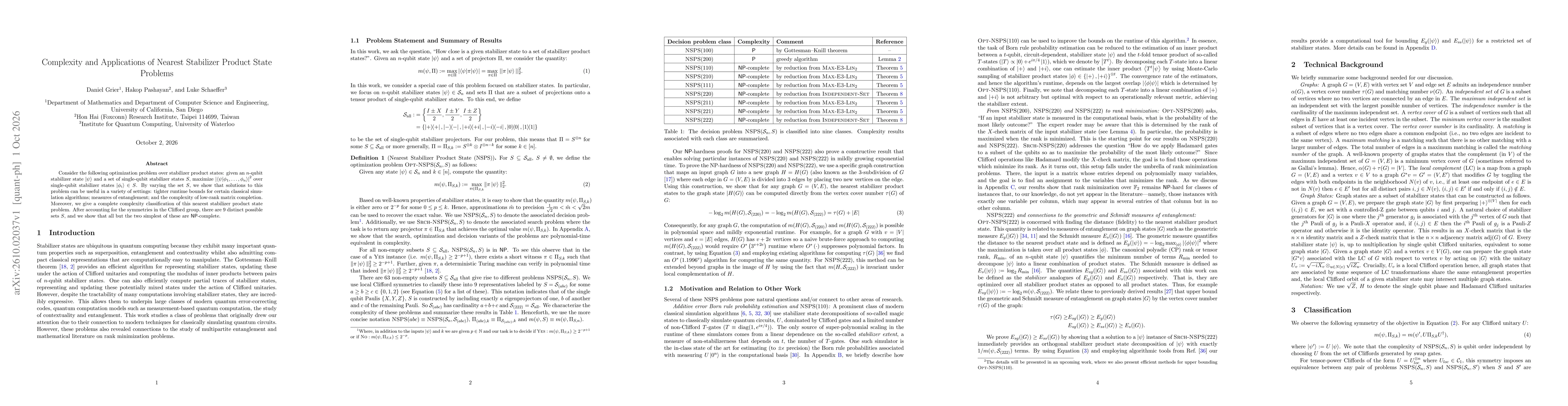 Thumbnail for Complexity and Applications of Nearest Stabilizer Product State Problems