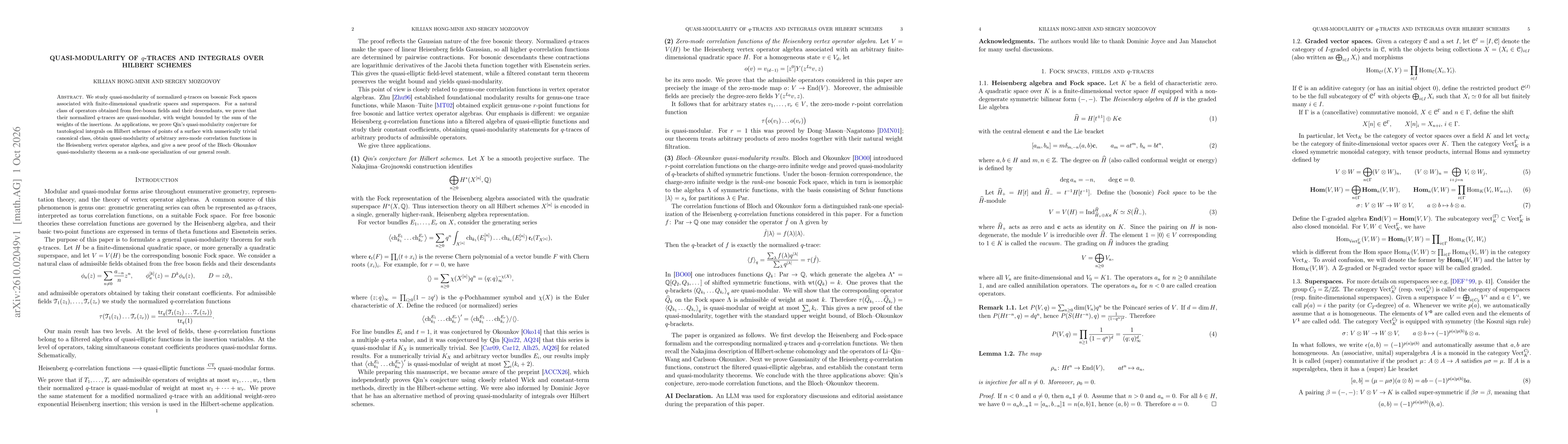 Thumbnail for Quasi-modularity of $q$-traces and integrals over Hilbert schemes