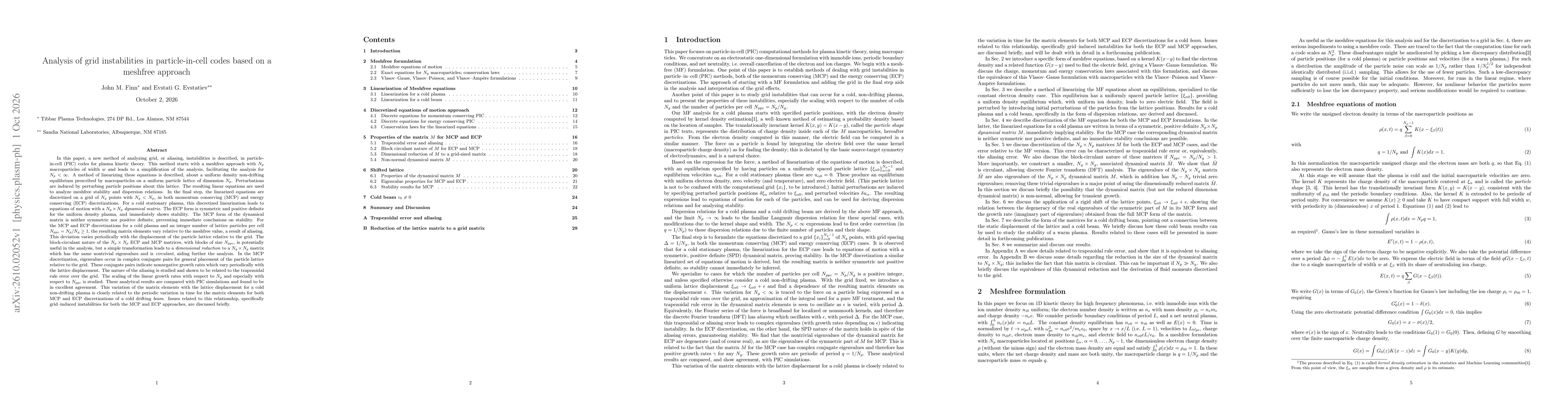 Thumbnail for Analysis of grid instabilities in particle-in-cell codes based on a meshfree approach