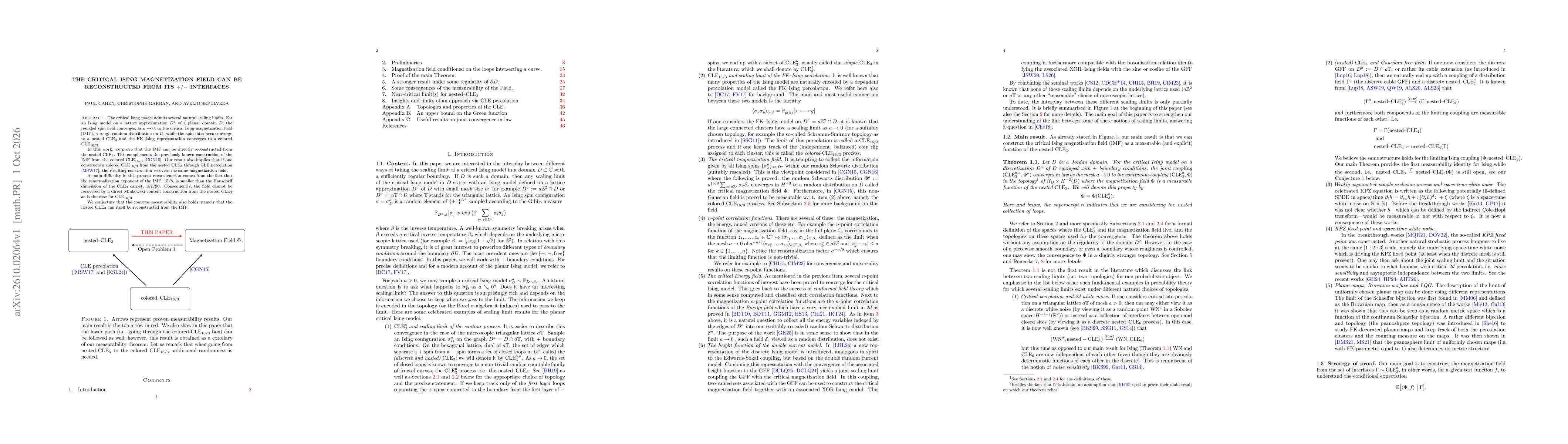 Thumbnail for The critical Ising magnetization field can be reconstructed from its $+/-$ interfaces