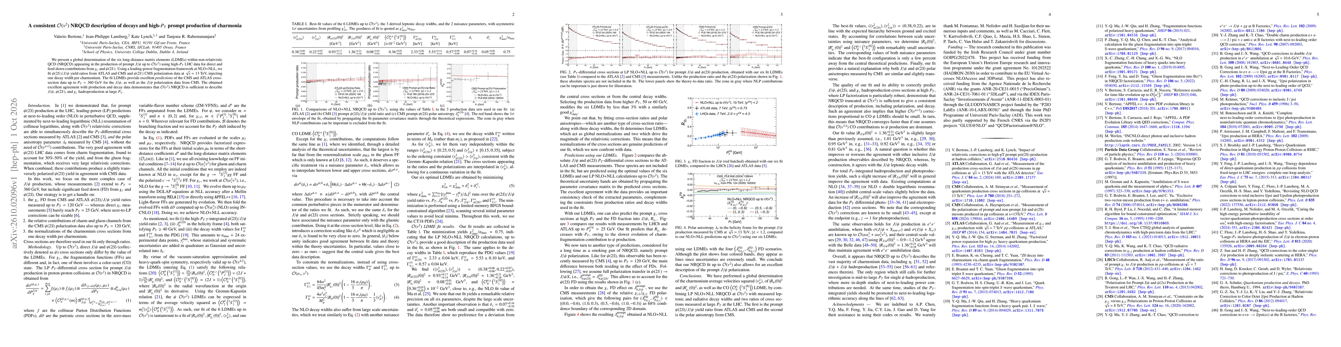 Thumbnail for A consistent $\mathcal{O}(v^2)$ NRQCD description of decays and high-$P_T$ prompt production of charmonia
