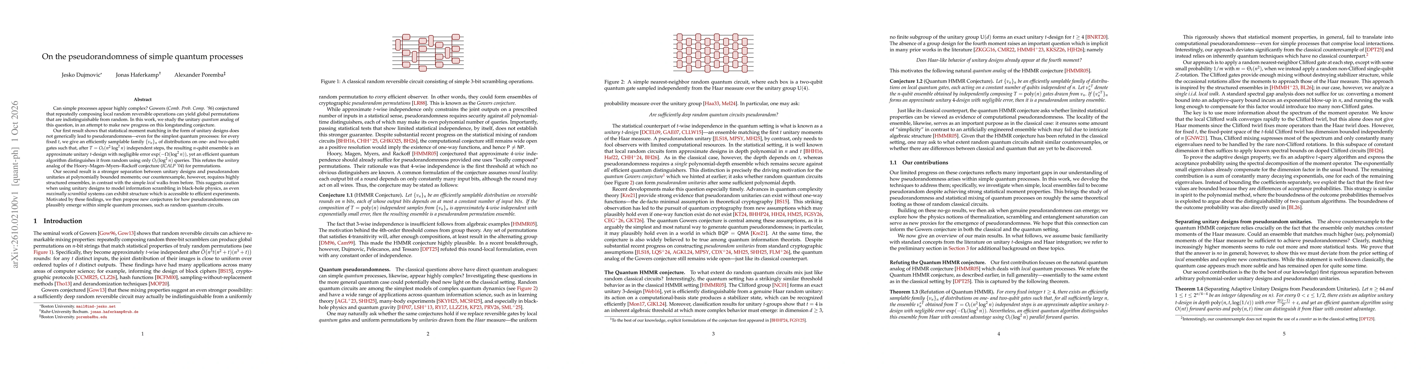 Thumbnail for On the pseudorandomness of simple quantum processes