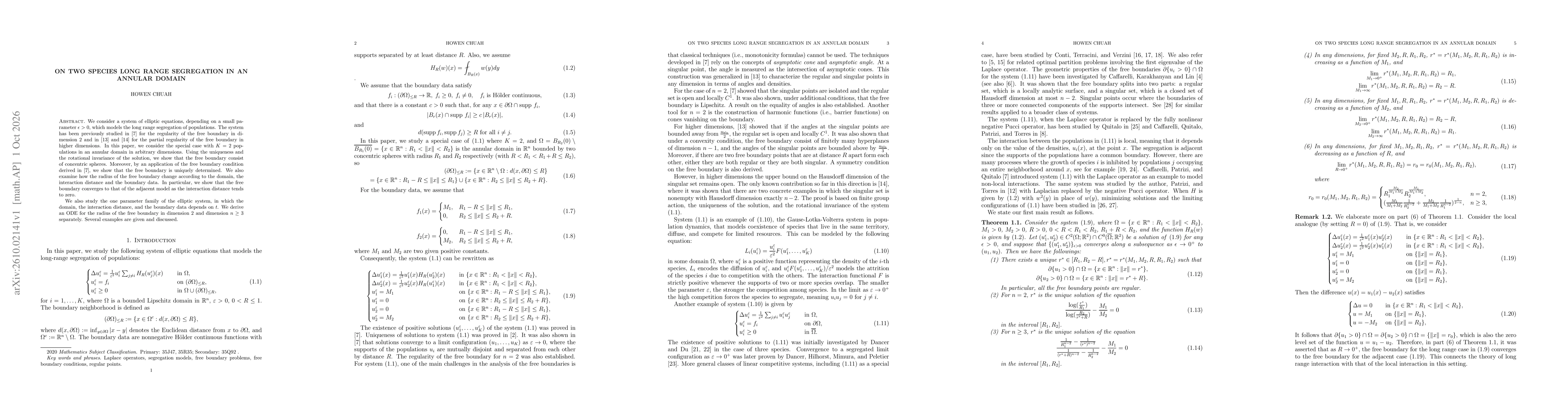 Thumbnail for On Two Species Long Range Segregation in an Annular Domain