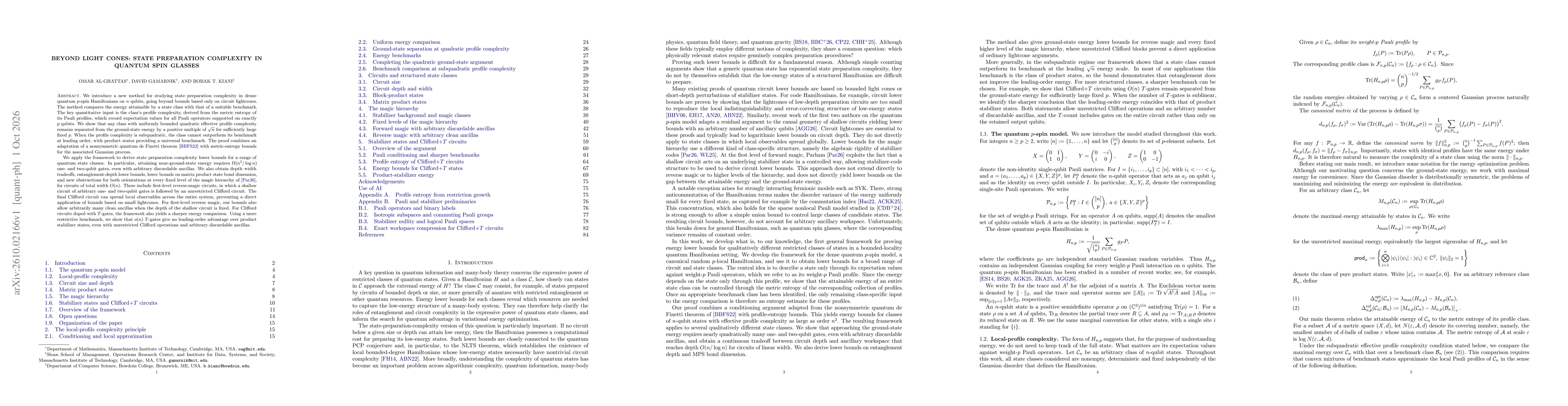 Thumbnail for Beyond Light Cones: State Preparation Complexity in Quantum Spin Glasses