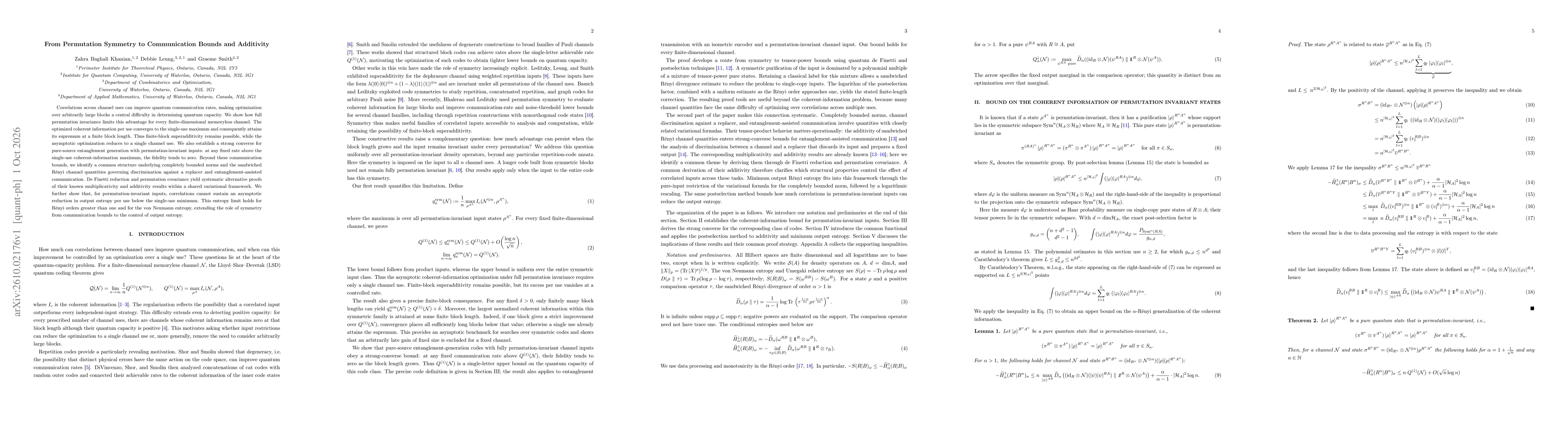 Thumbnail for From Permutation Symmetry to Communication Bounds and Additivity