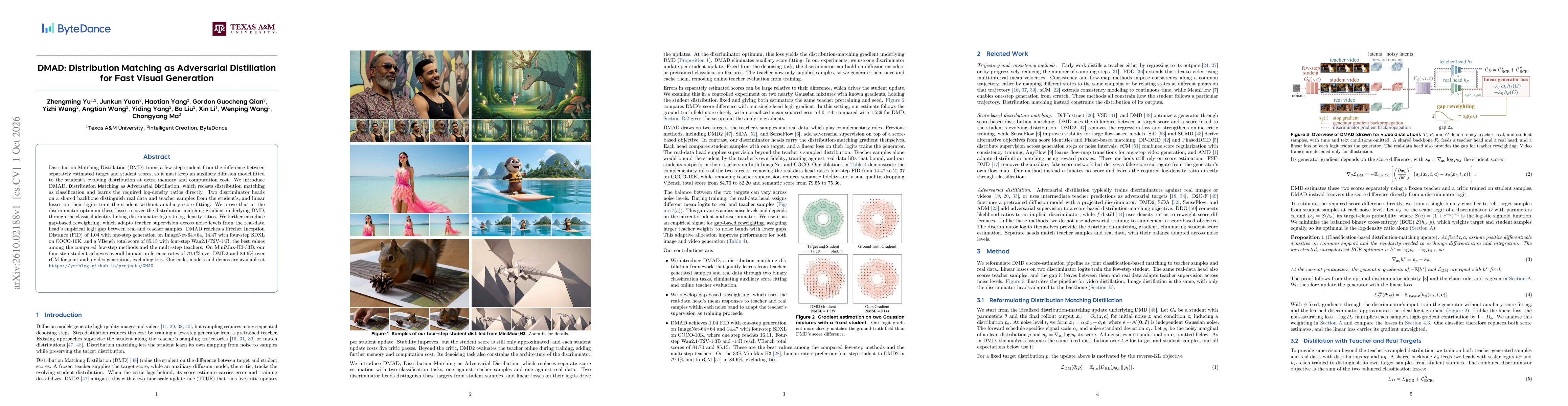 Thumbnail for DMAD: Distribution Matching as Adversarial Distillation for Fast Visual Generation