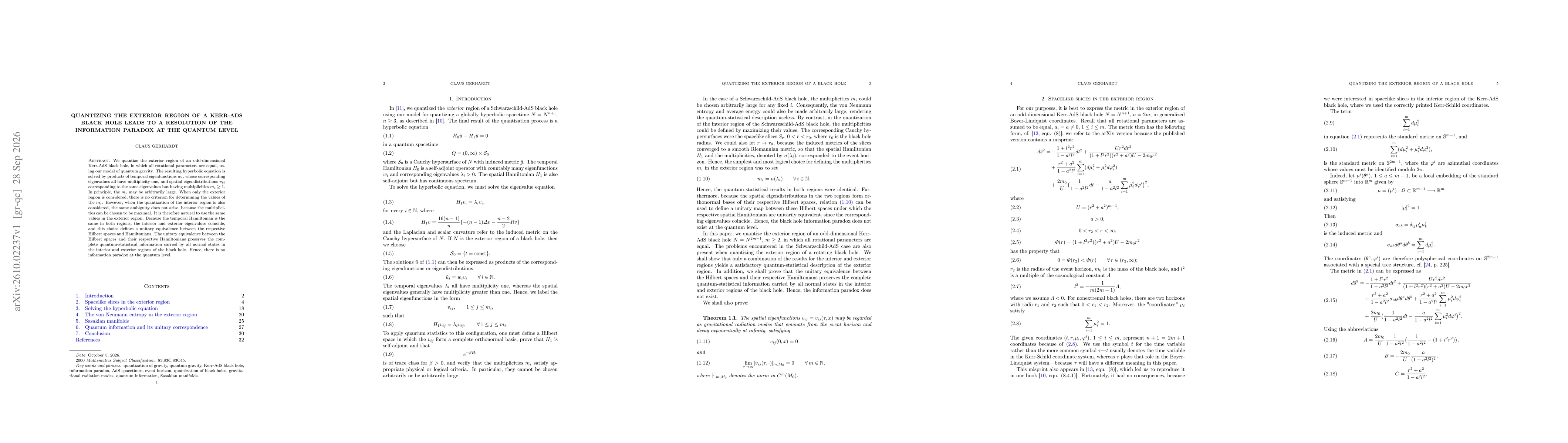 Thumbnail for Quantizing the exterior region of a Kerr-AdS black hole leads to a resolution of the information paradox at the quantum level