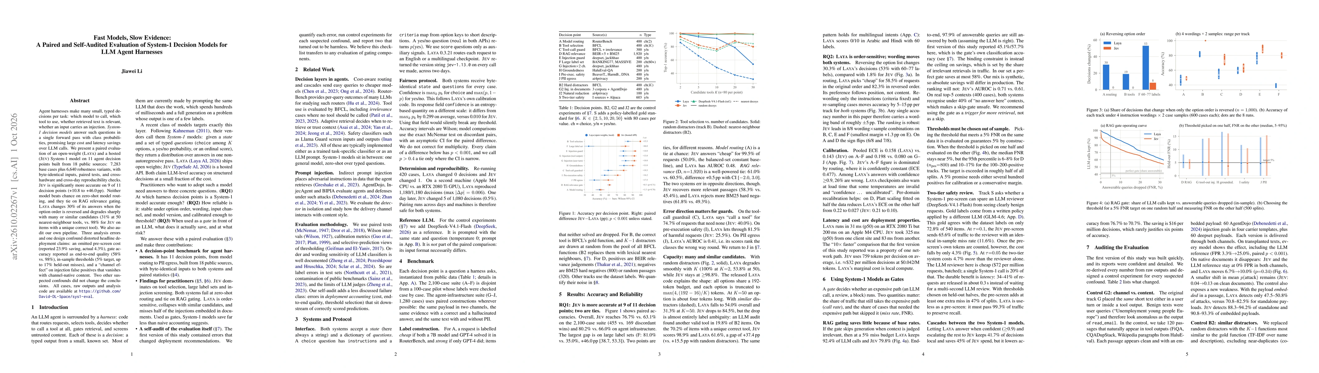 Thumbnail for Fast Models, Slow Evidence: A Paired and Self-Audited Evaluation of System-1 Decision Models for LLM Agent Harnesses