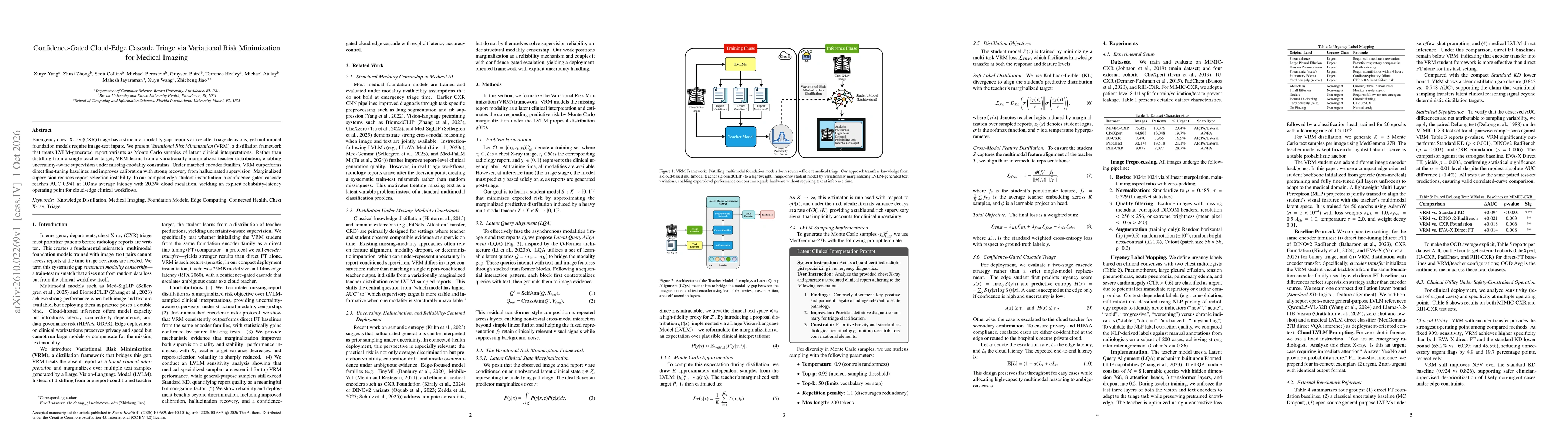 Thumbnail for Confidence-Gated Cloud-Edge Cascade Triage via Variational Risk Minimization for Medical Imaging