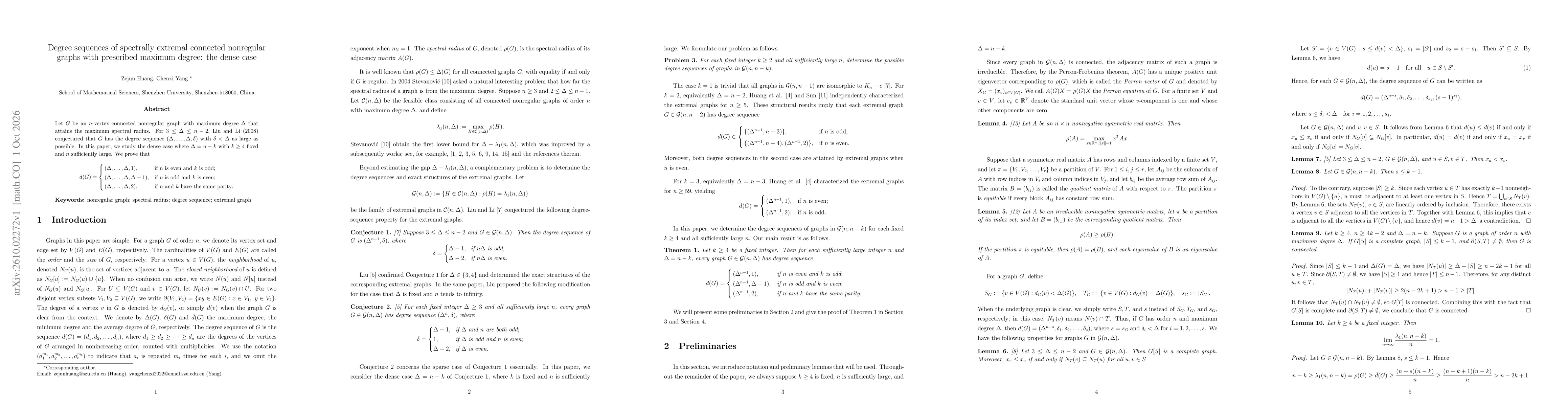Thumbnail for Degree sequences of spectrally extremal connected nonregular graphs with prescribed maximum degree: the dense case