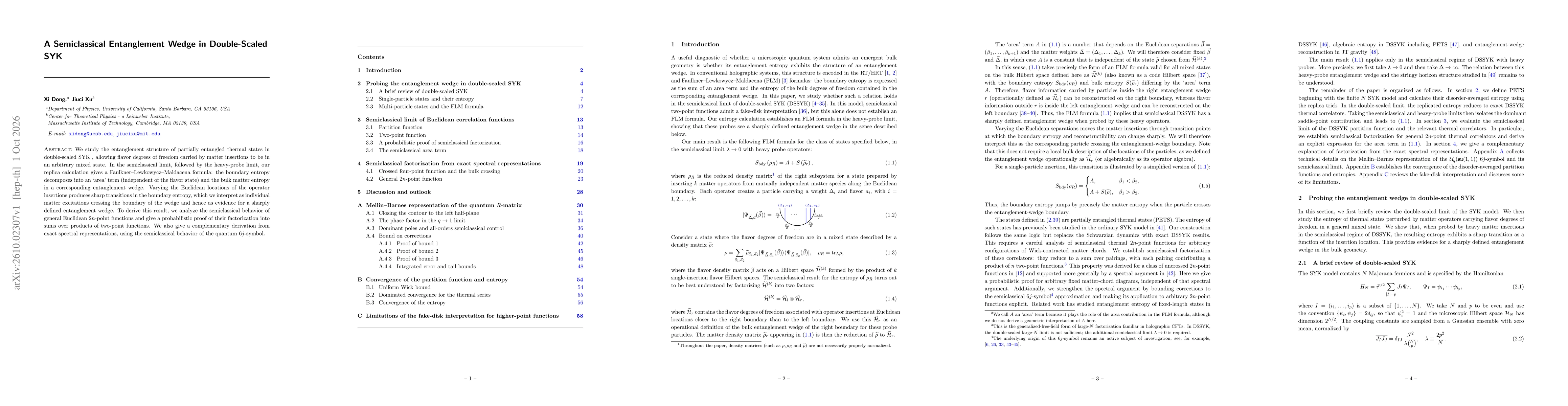 Thumbnail for A Semiclassical Entanglement Wedge in Double-Scaled SYK