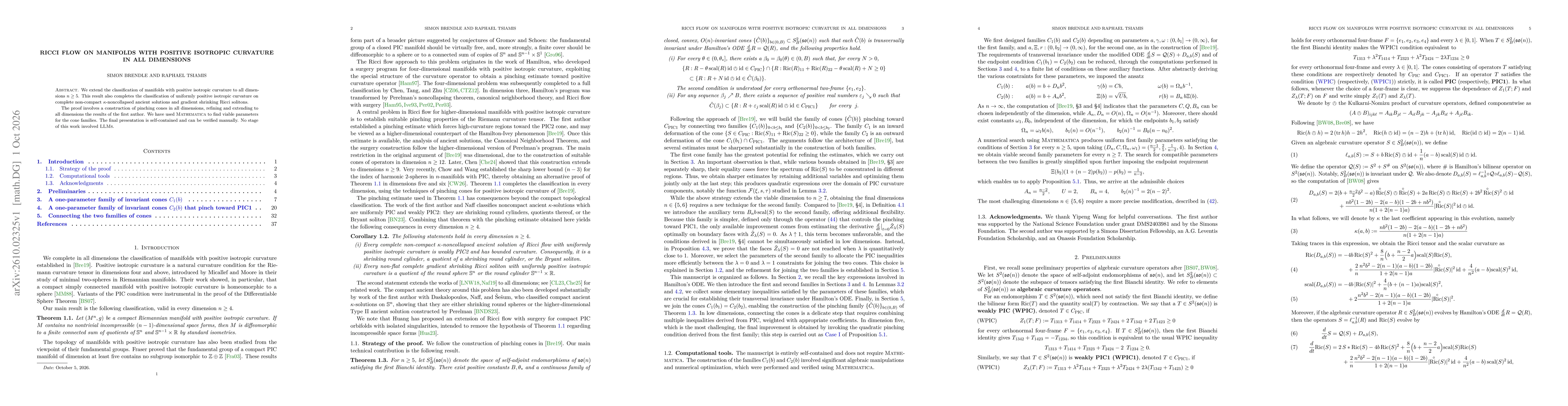 Thumbnail for Ricci flow on manifolds with positive isotropic curvature in all dimensions