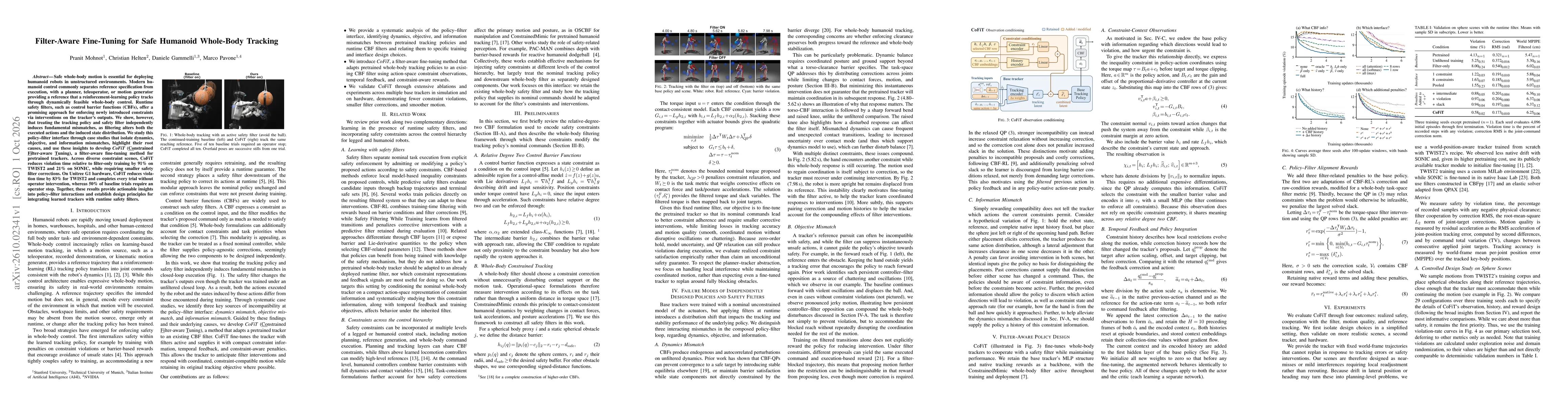 Thumbnail for Filter-Aware Fine-Tuning for Safe Humanoid Whole-Body Tracking