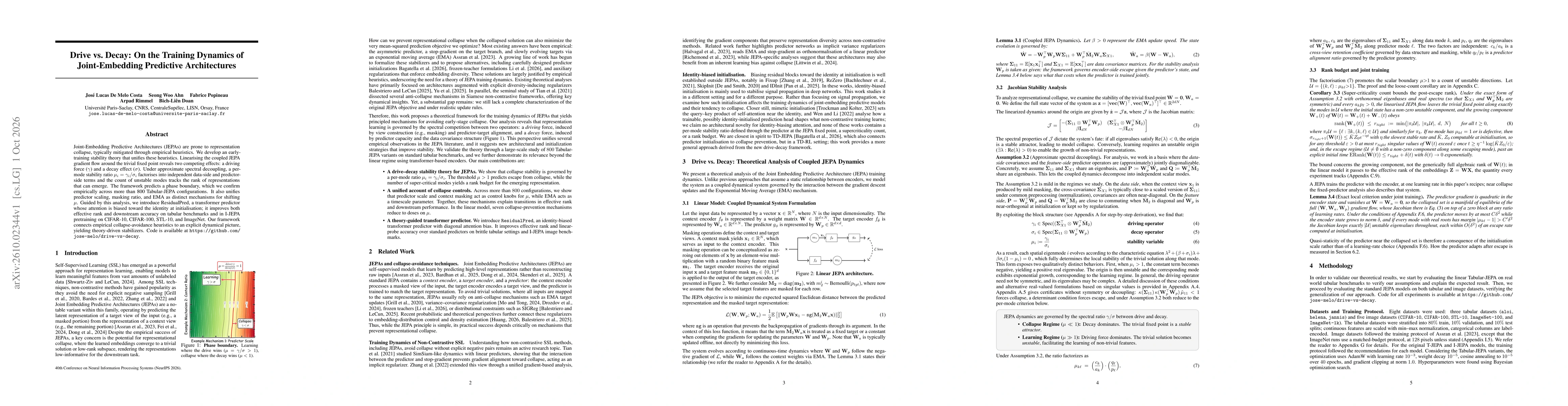 Thumbnail for Drive vs. Decay: On the Training Dynamics of Joint-Embedding Predictive Architectures
